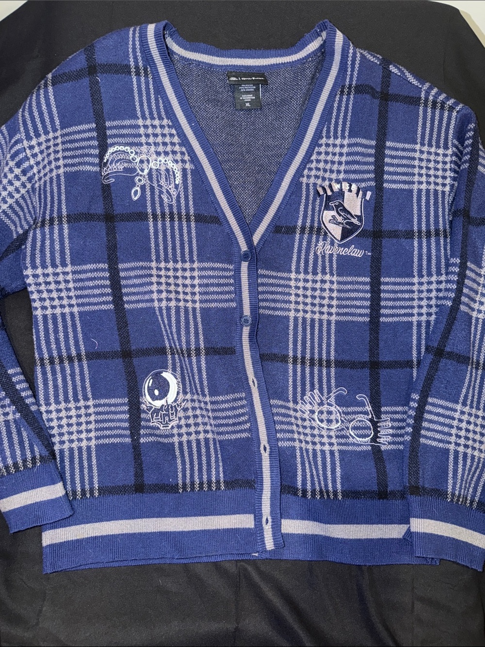 Harry Potter Blue Plaid V-Neck Button Cardigan Sweater